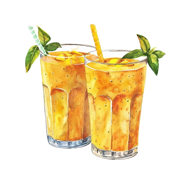 Vecteur illustration vectorielle de smoothies de mangue dans le style aquarelle