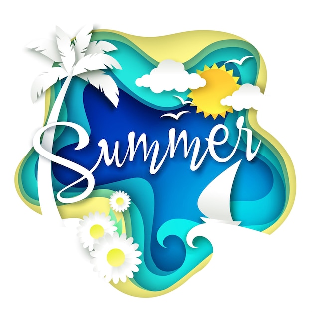 Illustration vectorielle de style art papier en couches d'été