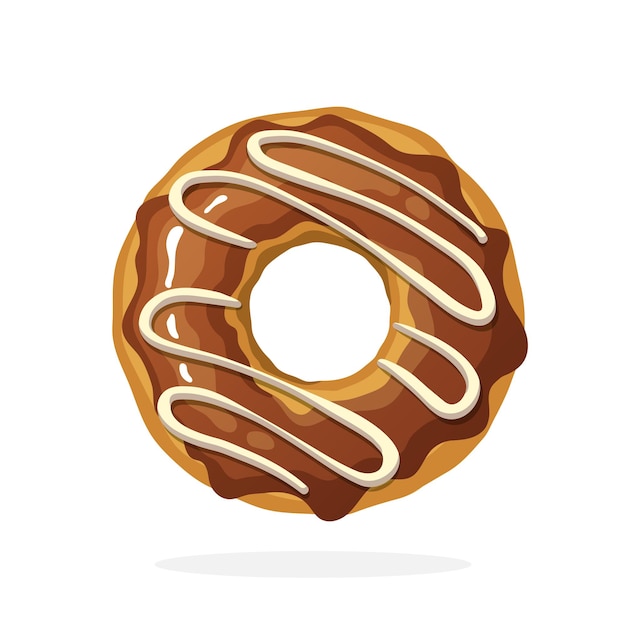 Illustration vectorielle en style cartoon Donut avec glaçage au chocolat et caramel