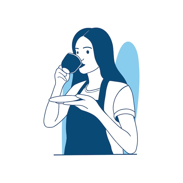 Illustration Vectorielle De Style Plat Une Belle Fille Aime Boire Du Café