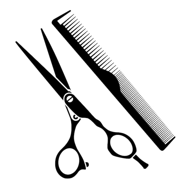Vecteur illustration vectorielle de symboles de salon de coiffure ciseaux et peigne sur fond blanc