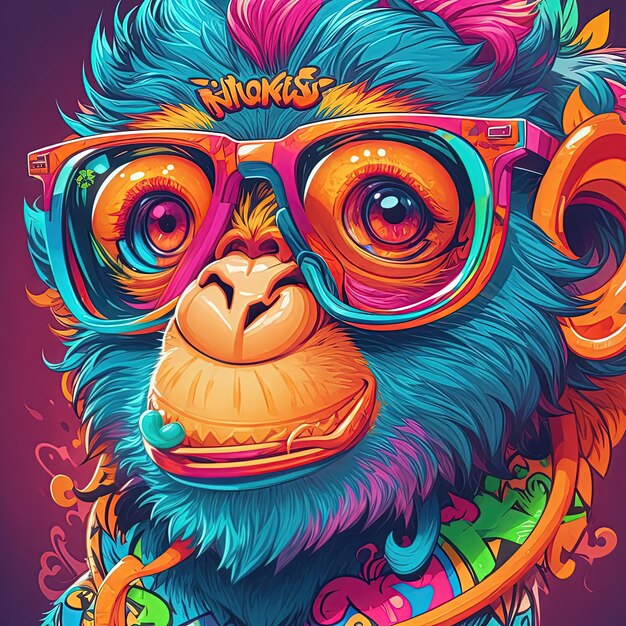 Illustration vectorielle t-shirt singe avec des lunettes design coloré