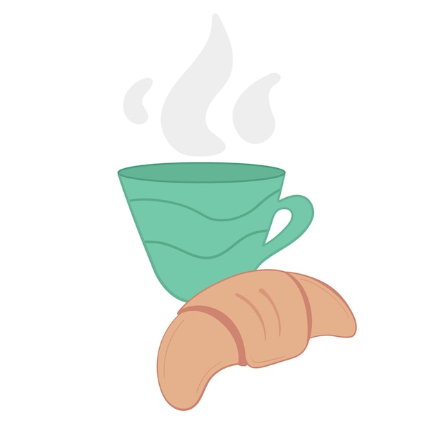 Illustration vectorielle tasse de café avec croissant sur fond isolé blanc