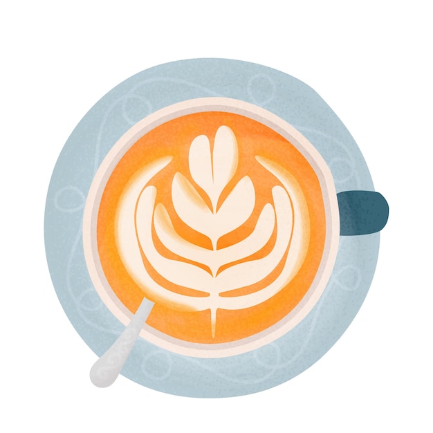 Vecteur illustration vectorielle d'une tasse de café latte vue supérieure café avec un motif.