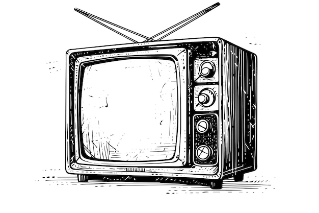 Illustration Vectorielle De Télévision Rétro Croquis à L'encre De Style Gravure