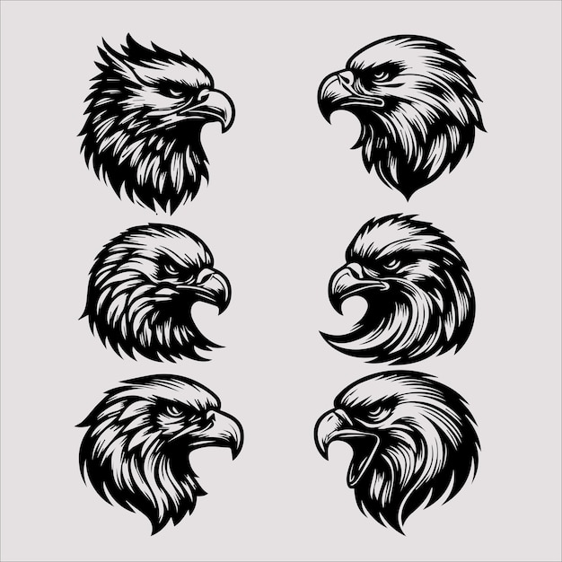 Illustration vectorielle de la tête d'aigle en noir et blanc isolée sur un fond gris