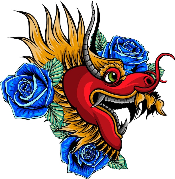 Vecteur illustration vectorielle de tête de dragon chinois sur fond blanc