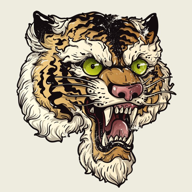 Illustration vectorielle, tête, féroce, tigre, blanc, fond