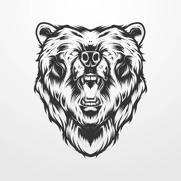 Illustration vectorielle de tête d'ours dans un style monochrome classique vintage et ancien. convient aux t-shirts, imprimés, logos et autres produits vestimentaires