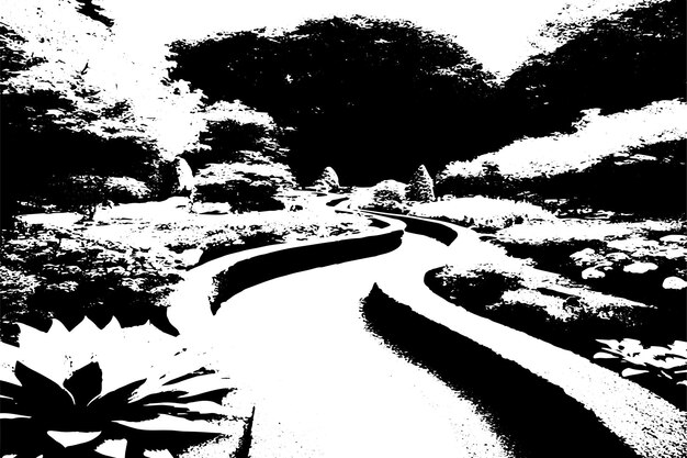 Vecteur l'illustration vectorielle de la texture noire du jardin royal est superposée au fond grunge monochrome déstressé