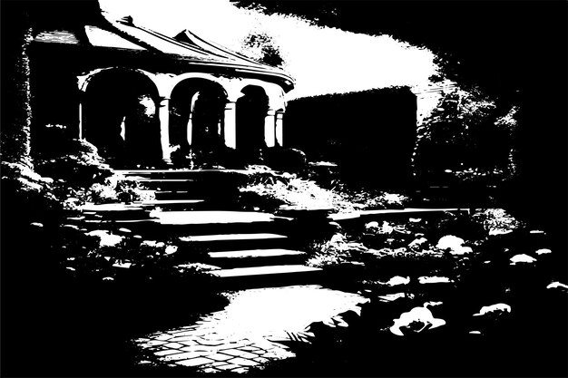 Vecteur l'illustration vectorielle de la texture noire du jardin royal est superposée au fond grunge monochrome déstressé