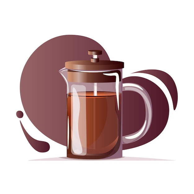Vecteur illustration vectorielle d'une théière en verre avec du thé noir sur fond dégradé foncé.