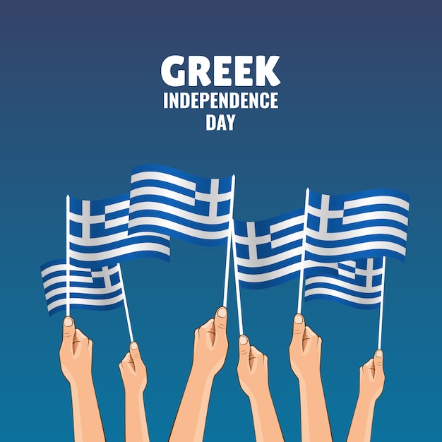 Illustration Vectorielle Sur Le Thème De La Fête De L'indépendance Grecque. Les Mains Tiennent Les Drapeaux Du Pays