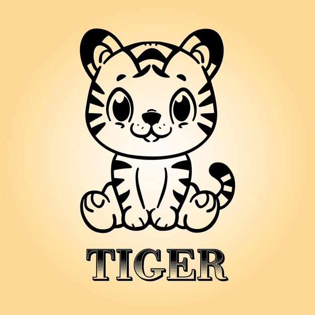 Vecteur une illustration vectorielle de tiger cartoon est sur un fond jaune