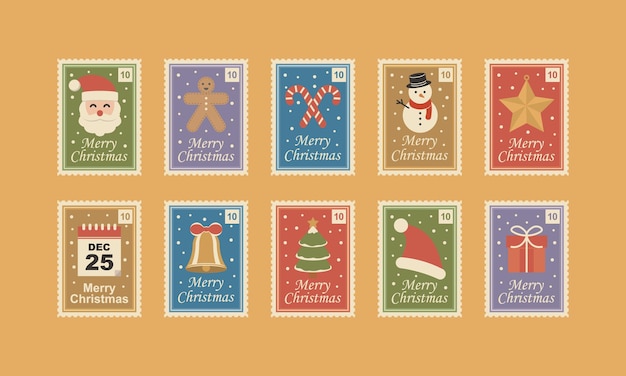 Illustration Vectorielle De Timbres Postaux Rétro De Noël