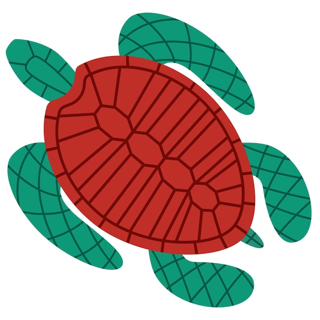 Illustration Vectorielle D'une Tortue De Mer Dans Un Style Plat Isolé Sur Fond Blanc