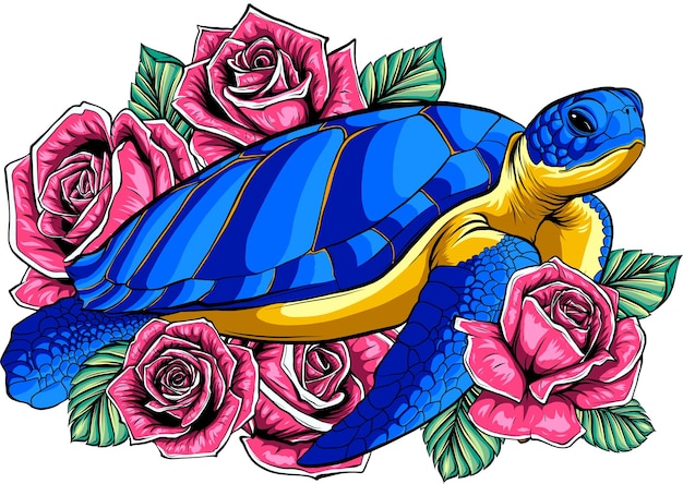 Vecteur illustration vectorielle de tortue avec des roses