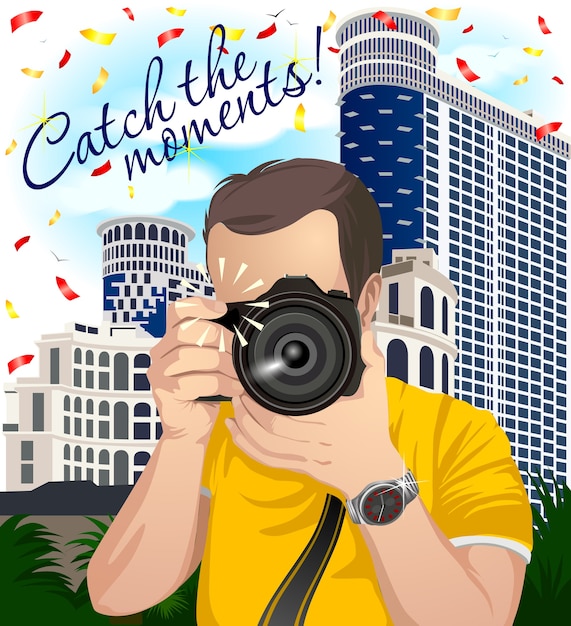 Illustration Vectorielle Touristique Avec Photographe