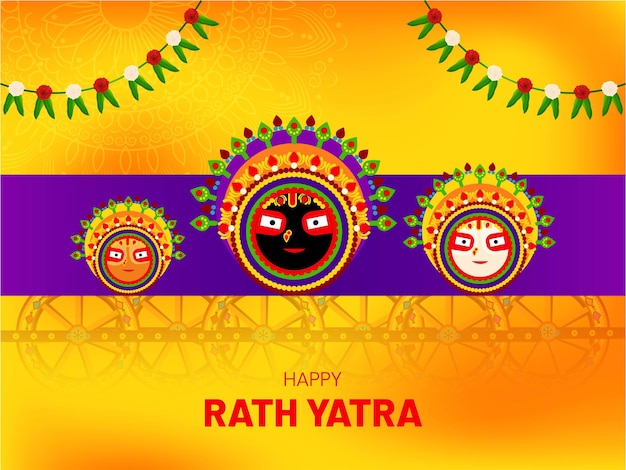 Vecteur illustration vectorielle traditionnelle colorée de lord jagannath balabhadra et subhadra pour la célébration de rath yatra