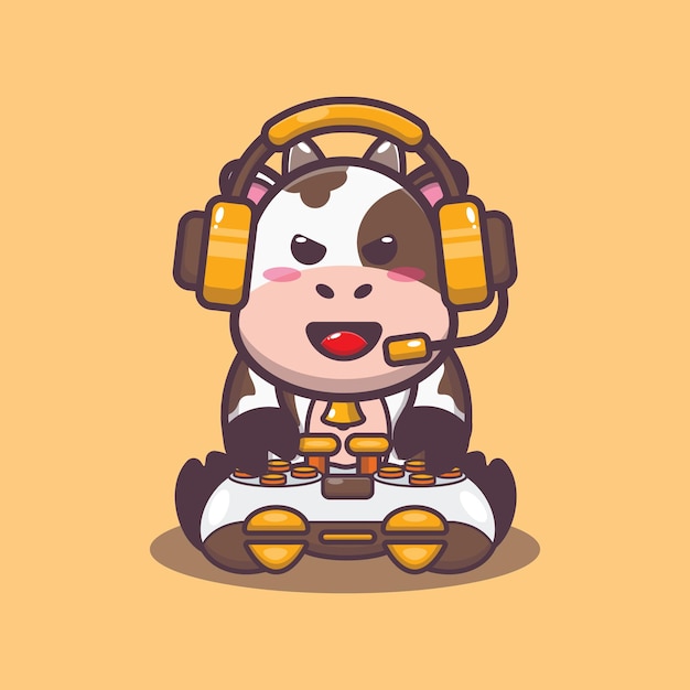 Illustration Vectorielle De Vache Gamer Mignon Dessin Animé