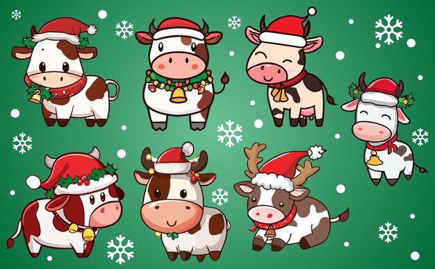 Vecteur illustration vectorielle de vache de noël