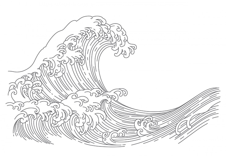 Vecteur illustration vectorielle de vague japonaise ligne art.