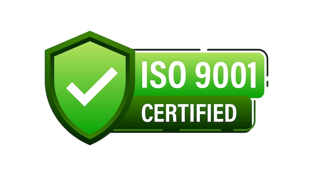 Vecteur illustration vectorielle verte du badge de certification de gestion de la qualité iso 9001