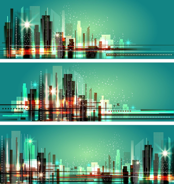 Vecteur illustration vectorielle de la ville la nuit lumières du paysage urbain