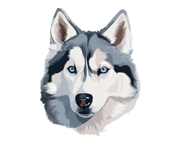 Illustration Vectorielle De Visage De Loup Husky Réaliste Sur Fond Blanc Isolé