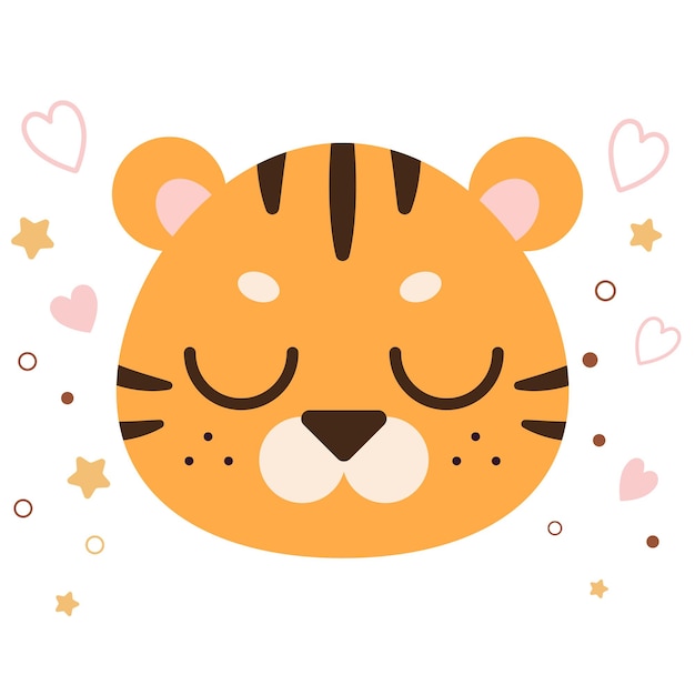 Illustration Vectorielle De Visage De Tigre Mignon Impression Mignonne Dessinée à La Main Pour Les T-shirts De Cartes D'affiches