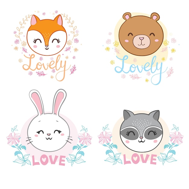 Illustration Vectorielle De Visages D'animaux