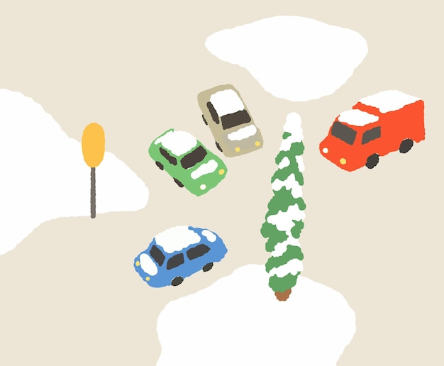 Illustration Vectorielle D'une Voiture En Hiver