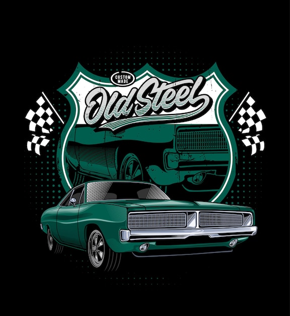 Vecteur illustration vectorielle de la voiture musculaire emerald rush green