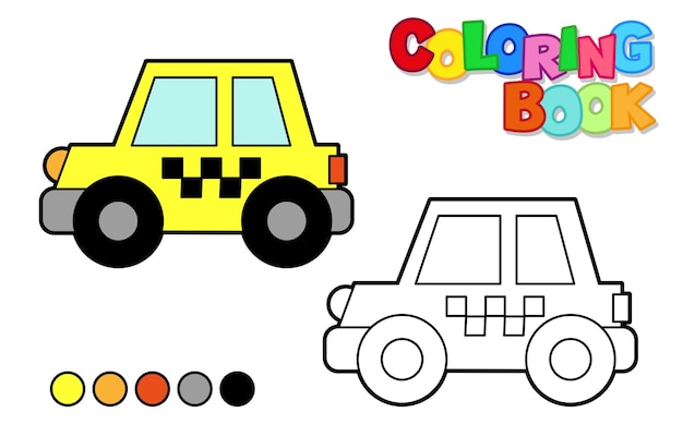 Vecteur illustration vectorielle d'une voiture de taxi jaune livre de coloriage pour enfants niveau simple