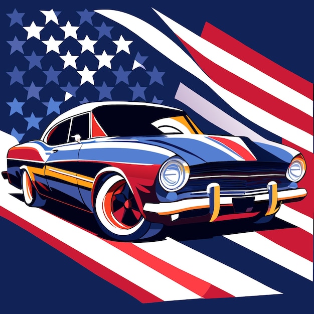 Vecteur illustration vectorielle de voitures classiques du drapeau américain
