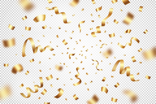 Illustration vectorielle de voler des confettis et des guirlandes de feuille d'or qui explosent sur un fond transparent