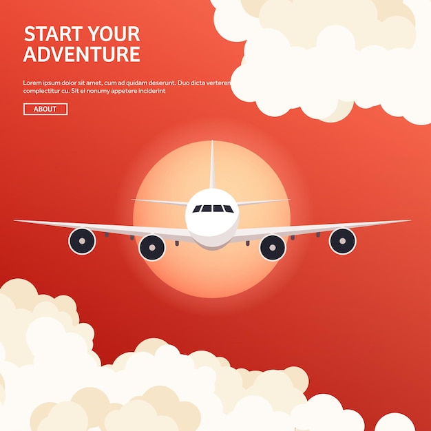 Illustration vectorielle voyages et tourisme avion aviation vacances d'été vacances atterrissage d'avion
