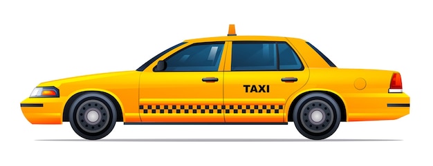 Vecteur illustration vectorielle de vue latérale de voiture de taxi jaune isolée sur fond blanc