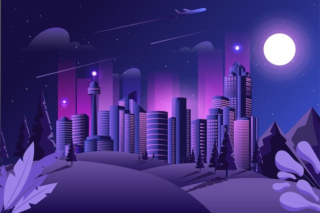 Illustration vectorielle de la vue sur la ville la nuit