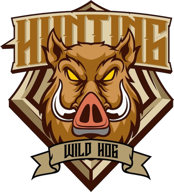 Vecteur illustration vectorisation de la tête de cochon en vue avant avec le texte hunting wild hog logo esport