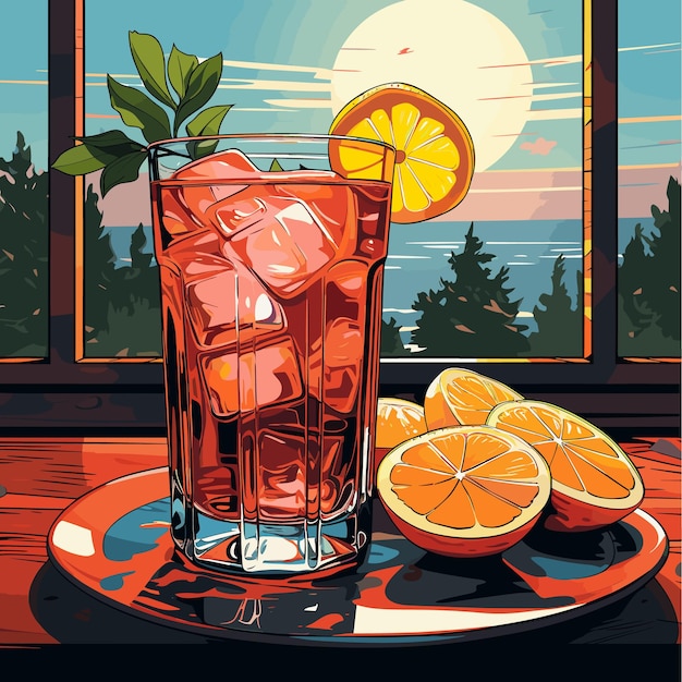 Vecteur illustration d'un verre de cocktail negroni une orange