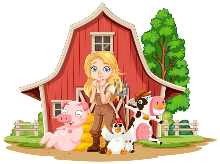 Vecteur l'illustration de la vie heureuse à la ferme