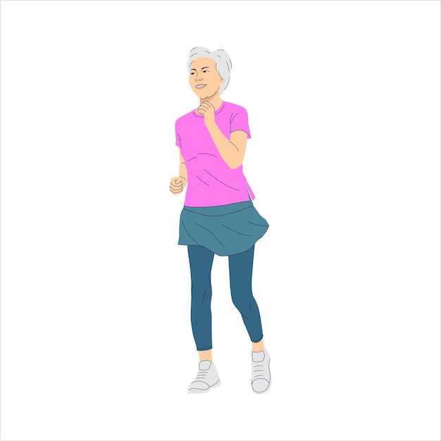 Illustration d'une vieille femme qui fait du jogging le matin
