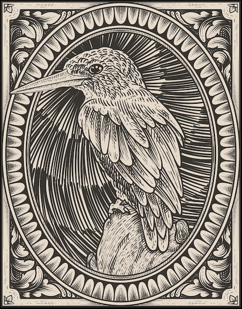 Illustration vintage bel oiseau avec style de gravure