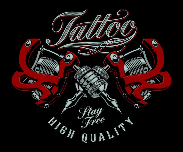 Illustration vintage de machines à tatouer sur fond sombre. Tous les éléments sont dans des groupes séparés. Idéalement sur l'impression de t-shirts