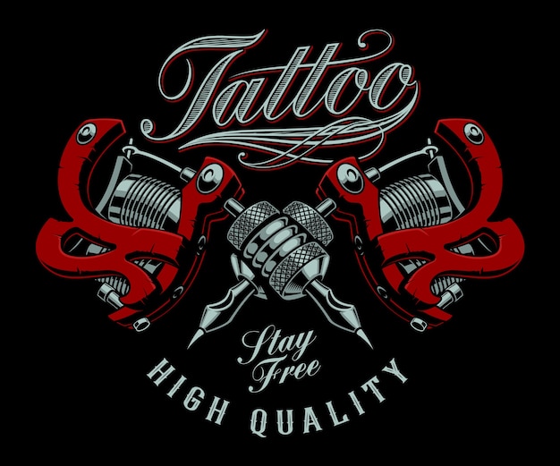 Illustration Vintage De Machines à Tatouer Sur Fond Sombre. Tous Les éléments Sont Dans Des Groupes Séparés. Idéalement Sur L'impression De T-shirts