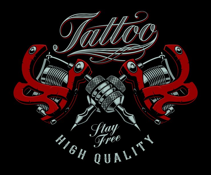 Illustration vintage de machines à tatouer sur fond sombre. Tous les éléments sont dans des groupes séparés. Idéalement sur l'impression de t-shirts