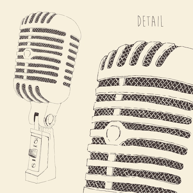 Illustration Vintage De Microphone De Studio, Style Rétro Gravé