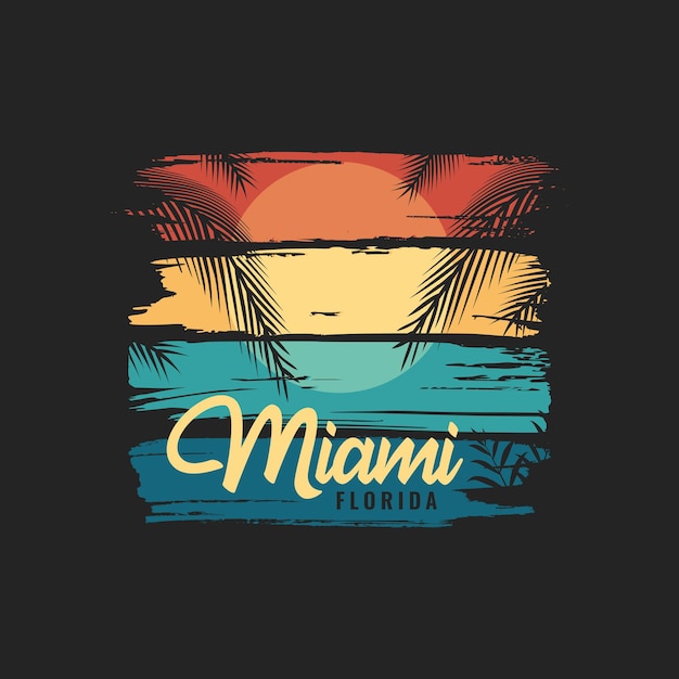 Illustration Vintage De Plage De Miami En Floride Pour La Conception De Vêtements Et De T-shirts