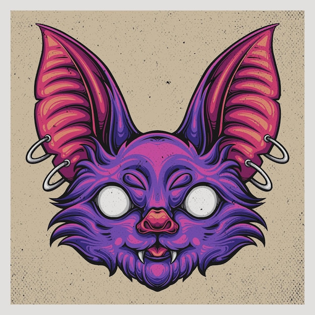 Vecteur illustration vintage de visage de chauve-souris mignon